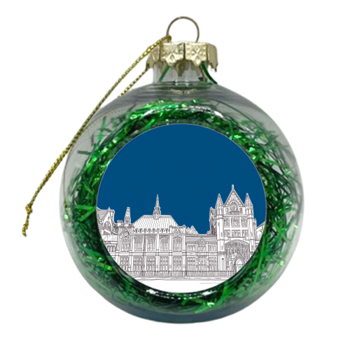 Manchester Museum Drawing (Dark Blue Background) - xmas bauble by Adam Regester