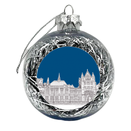 Manchester Museum Drawing (Dark Blue Background) - xmas bauble by Adam Regester