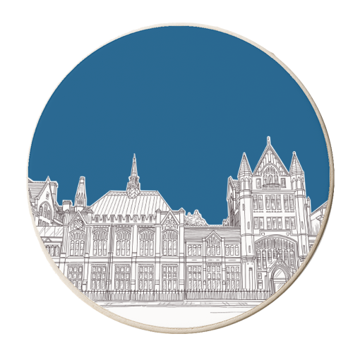 Manchester Museum Drawing (Dark Blue Background) - personalised beer coaster by Adam Regester