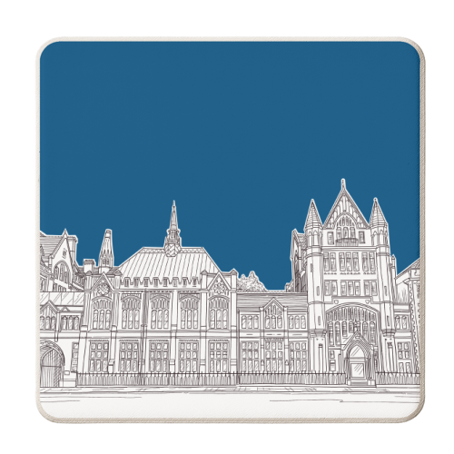 Manchester Museum Drawing (Dark Blue Background) - personalised beer coaster by Adam Regester