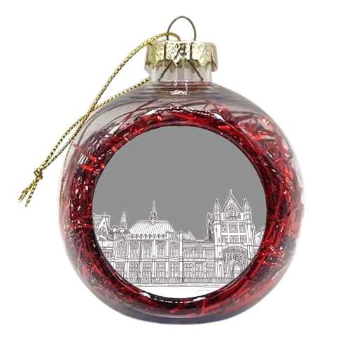 Manchester Museum Drawing With Grey Background - xmas bauble by Adam Regester