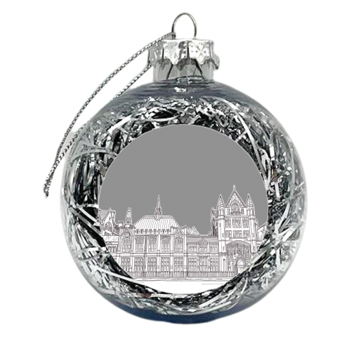 Manchester Museum Drawing With Grey Background - xmas bauble by Adam Regester