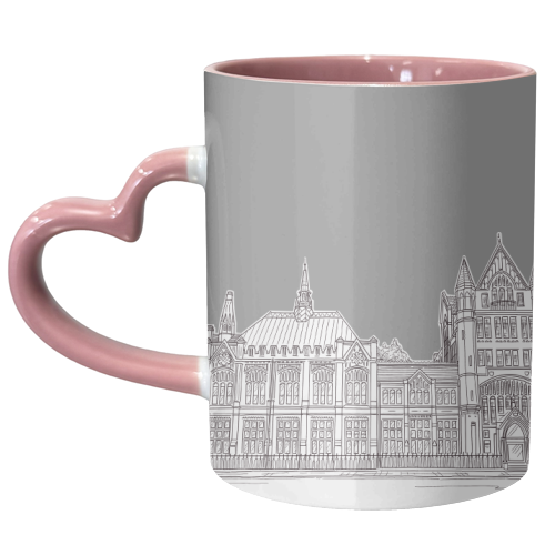 Manchester Museum Drawing With Grey Background - unique mug by Adam Regester