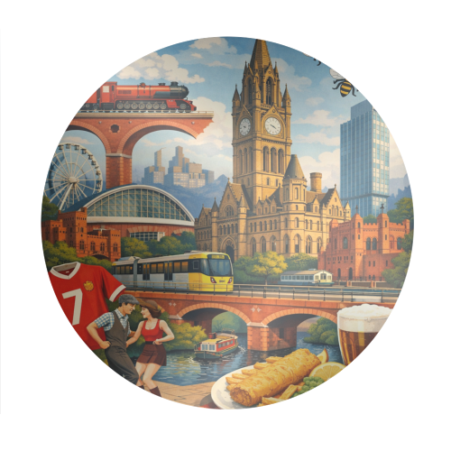 Manchester Poster - Circle Sticker by AP