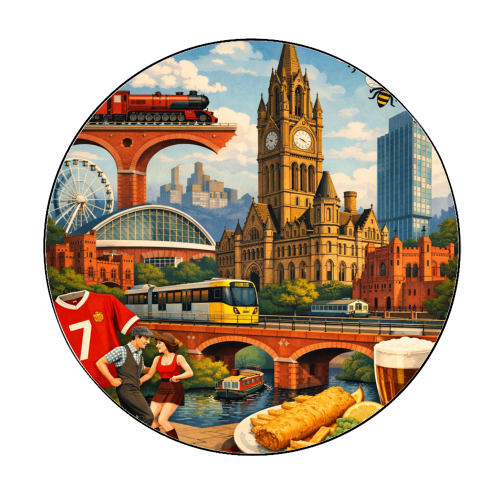 Manchester Poster - Circle Sticker by AP