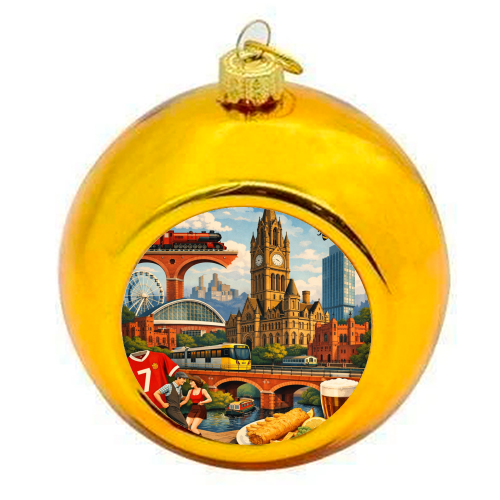 Manchester Poster - colourful christmas bauble by AP