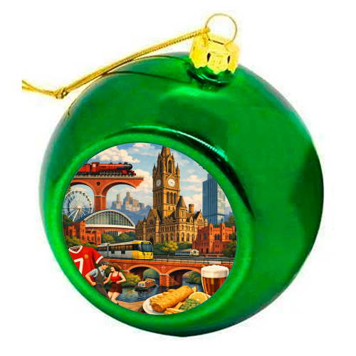 Manchester Poster - colourful christmas bauble by AP