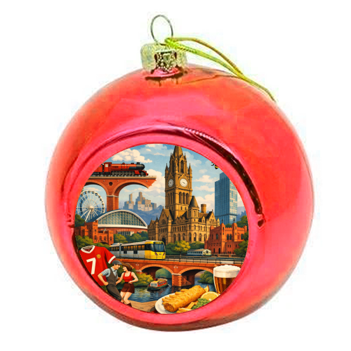 Manchester Poster - colourful christmas bauble by AP