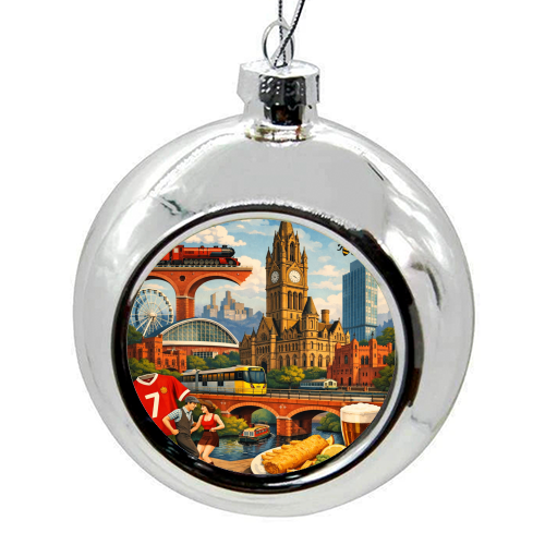 Manchester Poster - colourful christmas bauble by AP