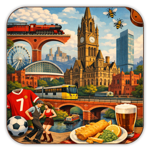 Manchester Poster - personalised beer coaster by AP