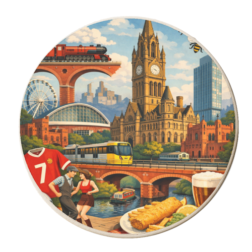 Manchester Poster - personalised beer coaster by AP