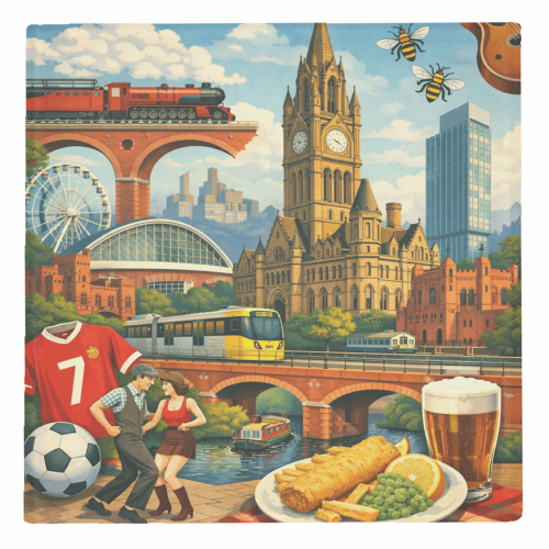 Manchester Poster - personalised beer coaster by AP