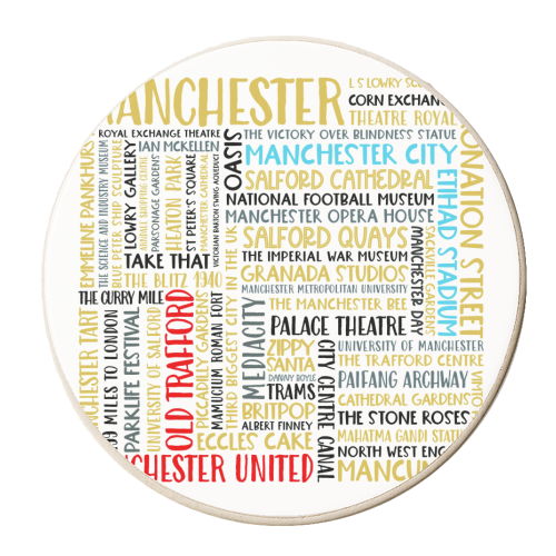 Manchester Square Design Using The Colours Of The Two Football Teams - personalised beer coaster by All About Words Designs