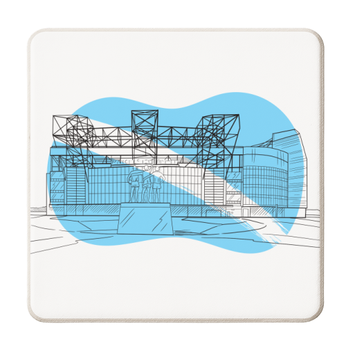 Manchester Stadium Graphic Illustration (Pale Blue) - personalised beer coaster by Adam Regester