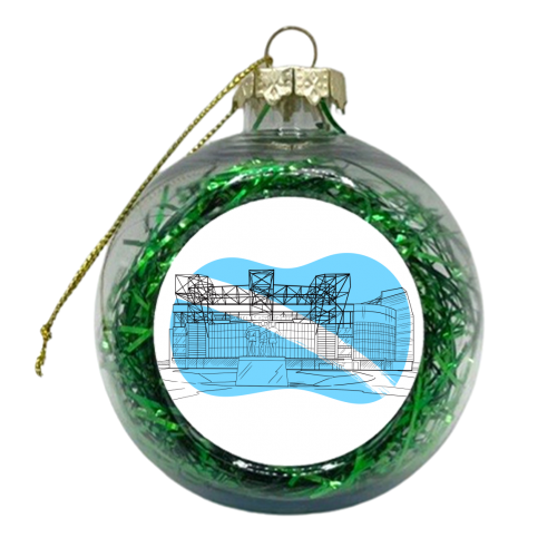 Manchester Stadium Graphic Illustration (Pale Blue) - xmas bauble by Adam Regester