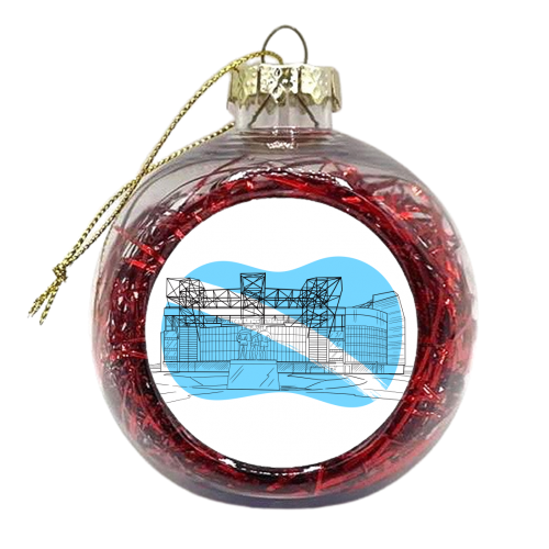 Manchester Stadium Graphic Illustration (Pale Blue) - xmas bauble by Adam Regester
