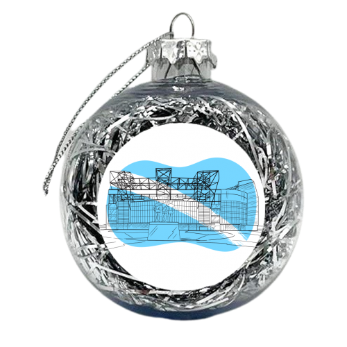 Manchester Stadium Graphic Illustration (Pale Blue) - xmas bauble by Adam Regester