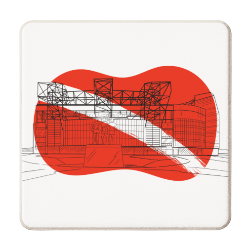Manchester Stadium Graphic Illustration (Red Colour Pop Background) - personalised beer coaster by Adam Regester
