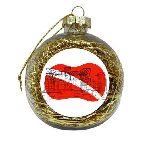 Manchester Stadium Graphic Illustration (Red Colour Pop Background) - xmas bauble by Adam Regester