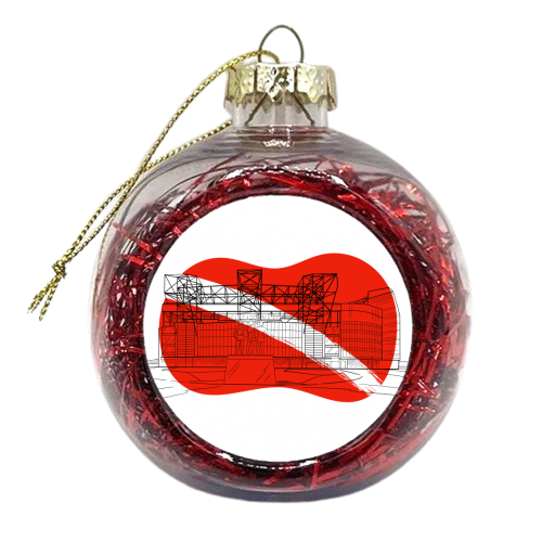 Manchester Stadium Graphic Illustration (Red Colour Pop Background) - xmas bauble by Adam Regester