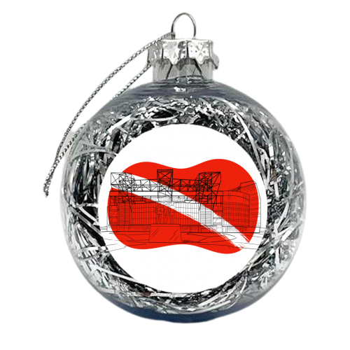 Manchester Stadium Graphic Illustration (Red Colour Pop Background) - xmas bauble by Adam Regester