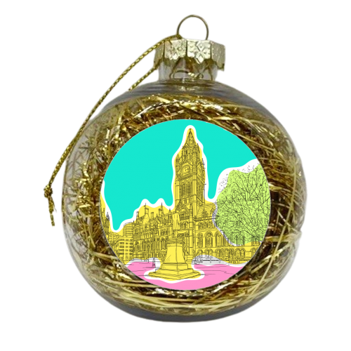 Manchester Town Hall Drawing In Bright Colours - xmas bauble by Adam Regester