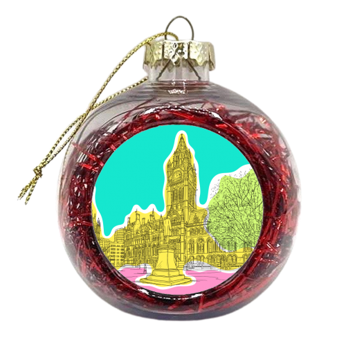 Manchester Town Hall Drawing In Bright Colours - xmas bauble by Adam Regester