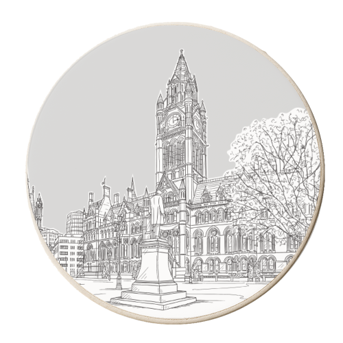 Manchester Town Hall Drawing With Pale Grey Background - personalised beer coaster by Adam Regester