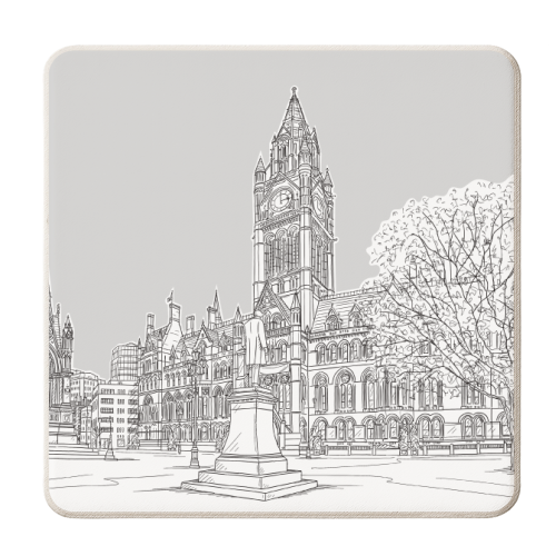 Manchester Town Hall Drawing With Pale Grey Background - personalised beer coaster by Adam Regester