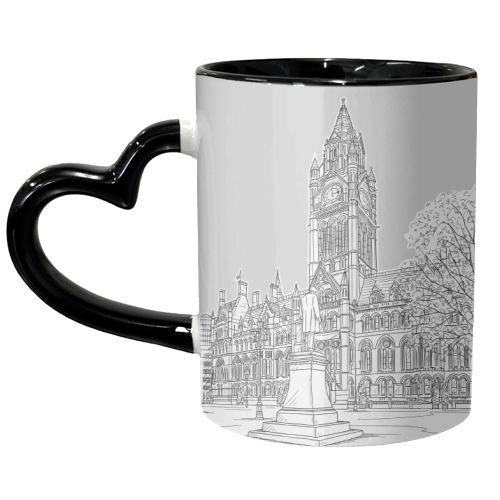 Manchester Town Hall Drawing With Pale Grey Background - unique mug by Adam Regester