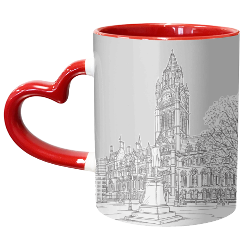 Manchester Town Hall Drawing With Pale Grey Background - unique mug by Adam Regester