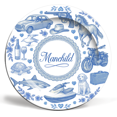 Manchild Blue - ceramic dinner plate by Lilly Rose