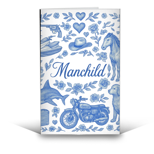 Manchild Blue - funny greeting card by Lilly Rose