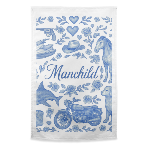Manchild Blue - funny tea towel by Lilly Rose