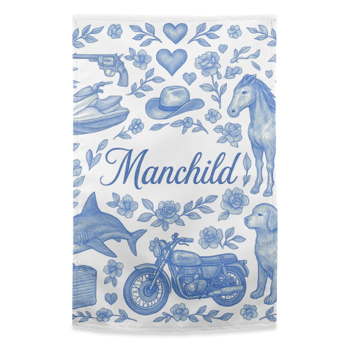 Manchild Blue - funny tea towel by Lilly Rose