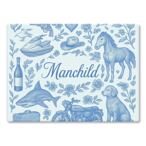 Manchild Blue - glass chopping board by Lilly Rose