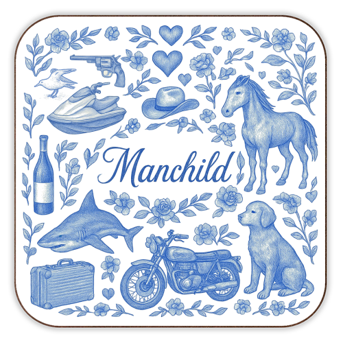 Manchild Blue - personalised beer coaster by Lilly Rose