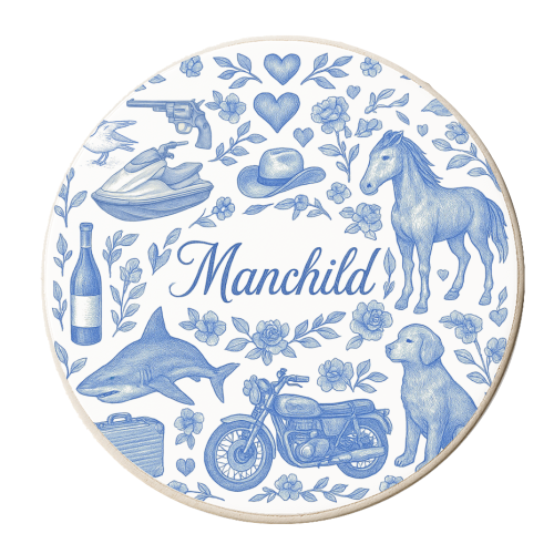 Manchild Blue - personalised beer coaster by Lilly Rose