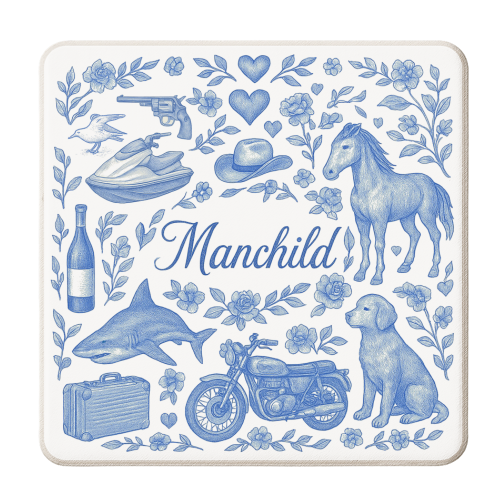 Manchild Blue - personalised beer coaster by Lilly Rose
