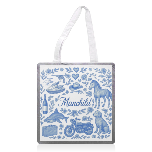 Manchild Blue - printed canvas tote bag by Lilly Rose