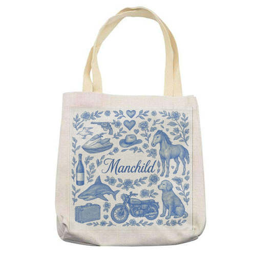 Manchild Blue - printed canvas tote bag by Lilly Rose