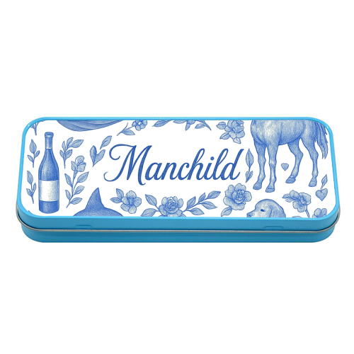 Manchild Blue - tin pencil case by Lilly Rose