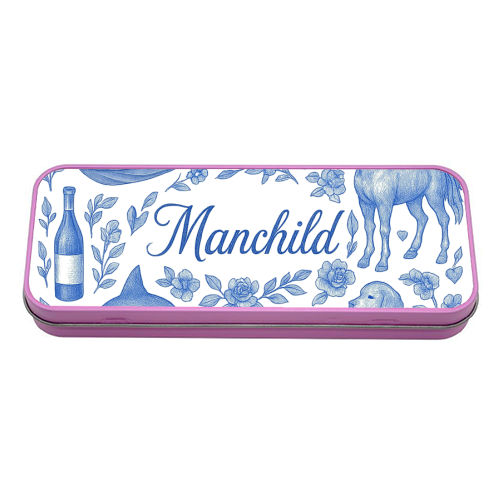 Manchild Blue - tin pencil case by Lilly Rose