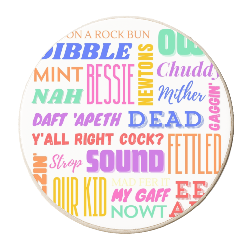 Mancunian Sayings in Neon Colours - personalised beer coaster by AP