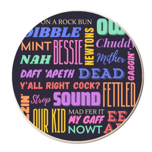 Mancunian Sayings in Neon on Black - personalised beer coaster by AP