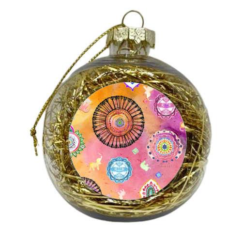 Mandala Elephants COLOUR - xmas bauble by Yaz Raja