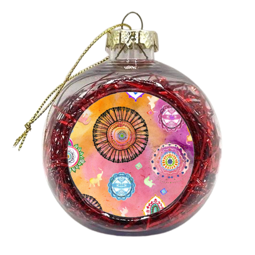 Mandala Elephants COLOUR - xmas bauble by Yaz Raja