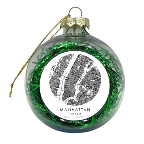 Manhattan New York Minimal Modern Circle Street Map - xmas bauble by Toni Scott
