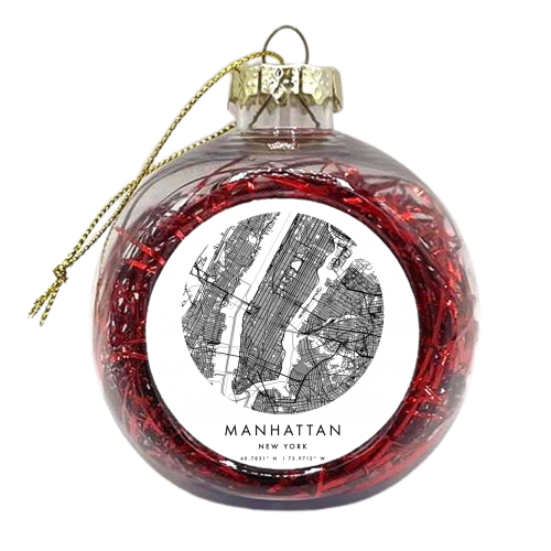 Manhattan New York Minimal Modern Circle Street Map - xmas bauble by Toni Scott