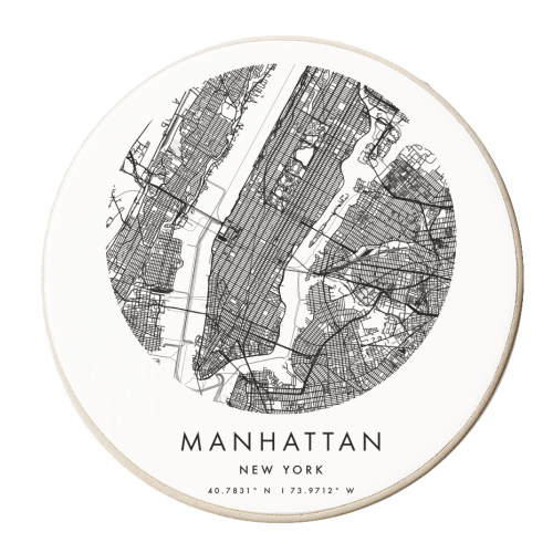 Manhattan New York Minimal Modern Circle Street Map - personalised beer coaster by Toni Scott